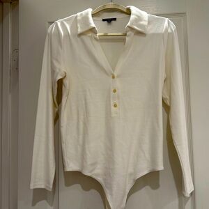 Express ribbed collar button front body suit